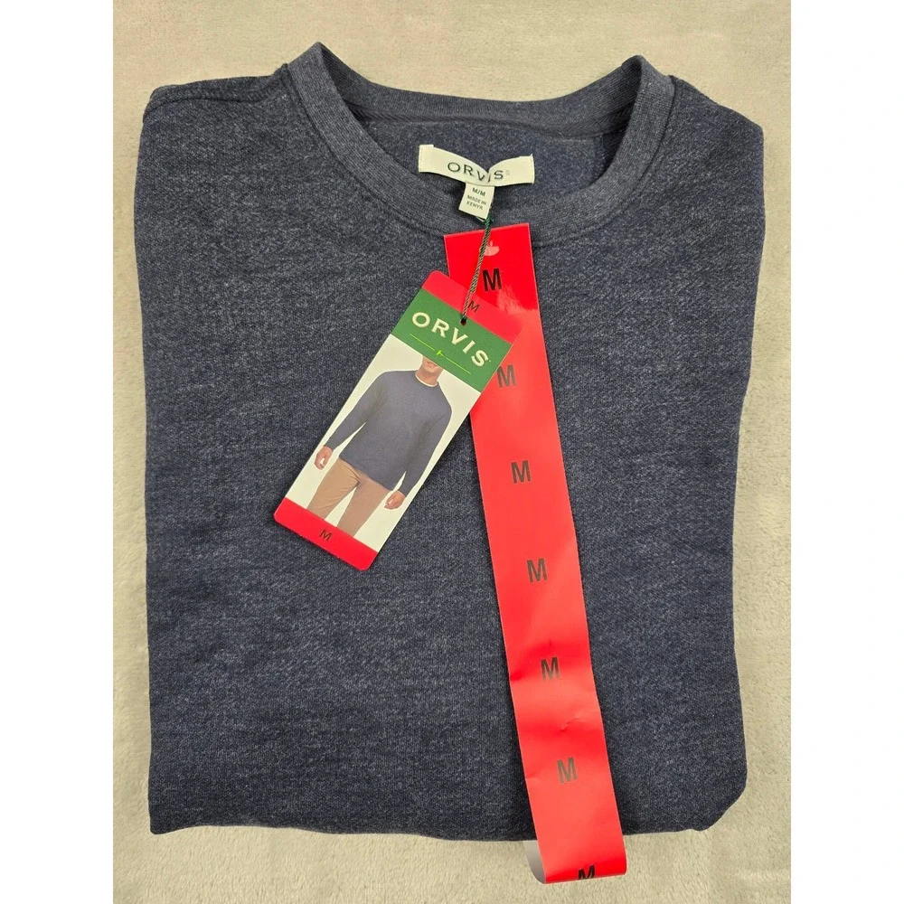 Orvis Crewneck Sweatshirt Mens Size M Blue Long Sleeve Midweight Cotton Poly
